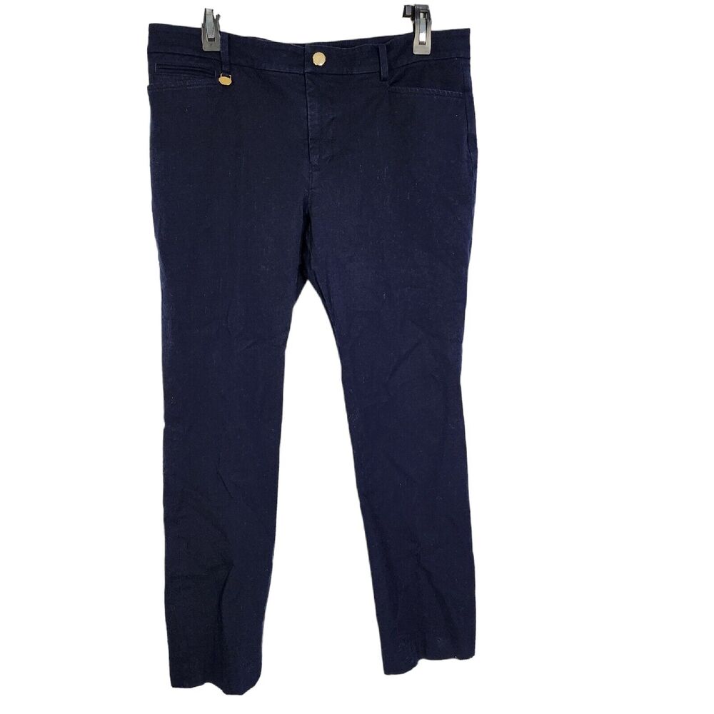 Lauren Ralph Lauren Womens Pants Size 12 Blue Straight Leg Mid Rise Stretch Logo